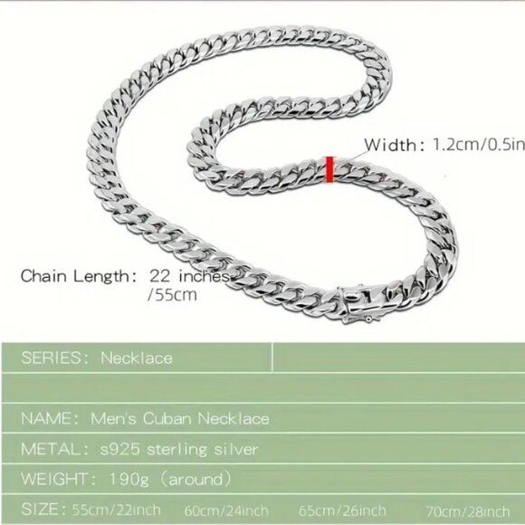 Hip Hop Cuban Link Curb Chain Necklace Solid 925 Sterling Silver, Hypoallergenic - Picture 5 of 13